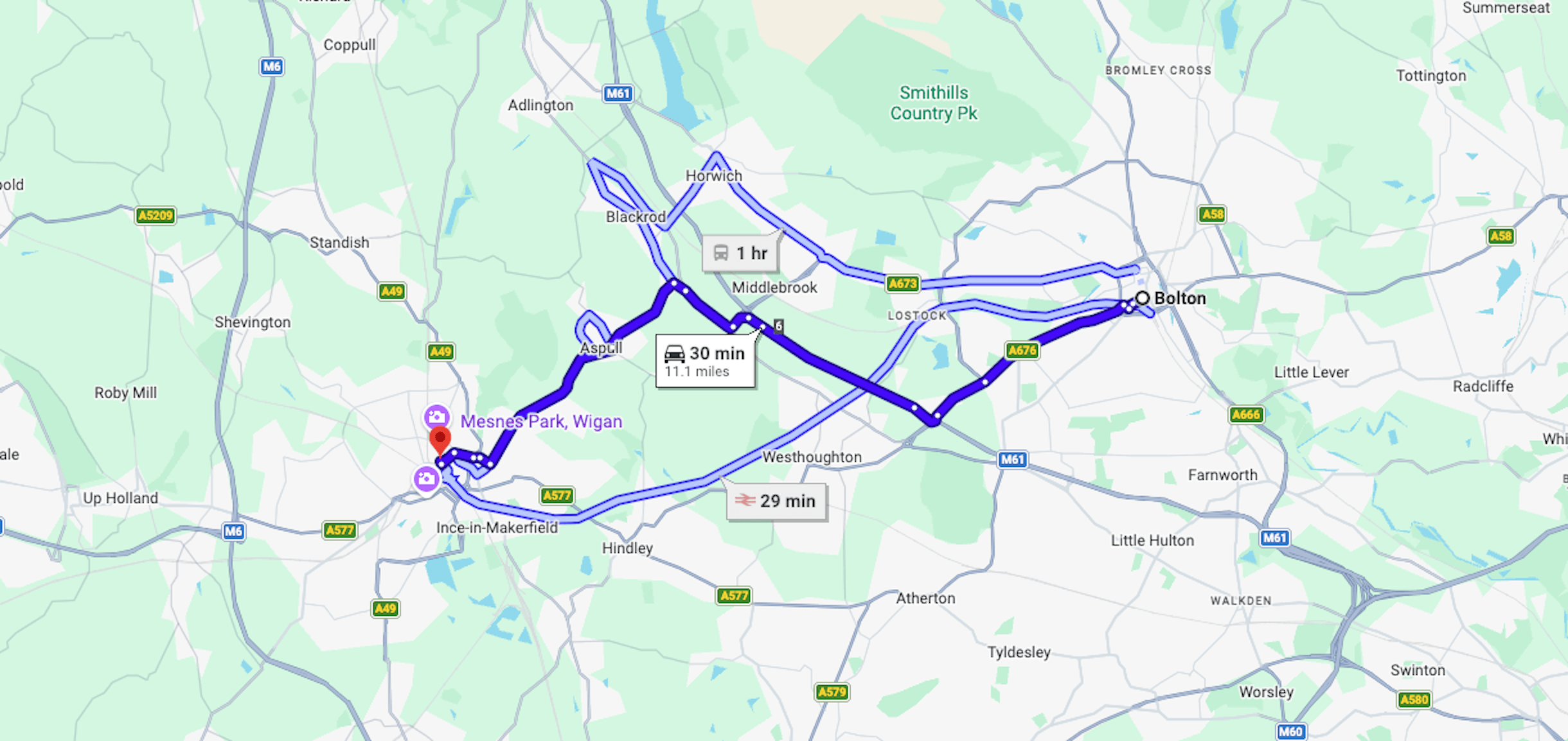 Map of travelling to Hyde Studios from Bolton